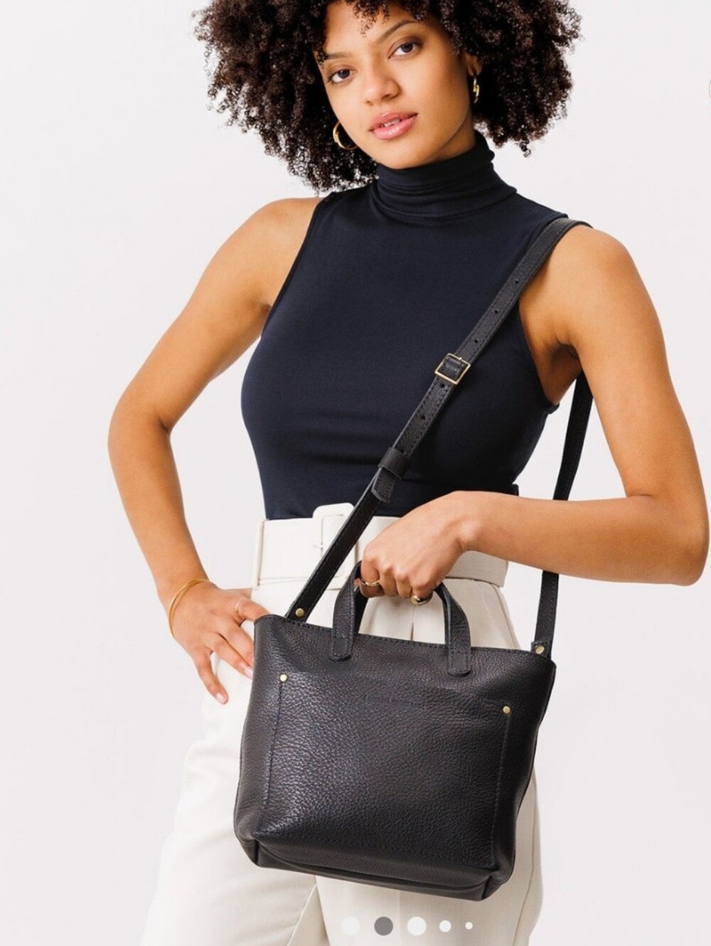 Portland Leather Goods Mini Zippered Crossbody Tote In Pebbled Black
